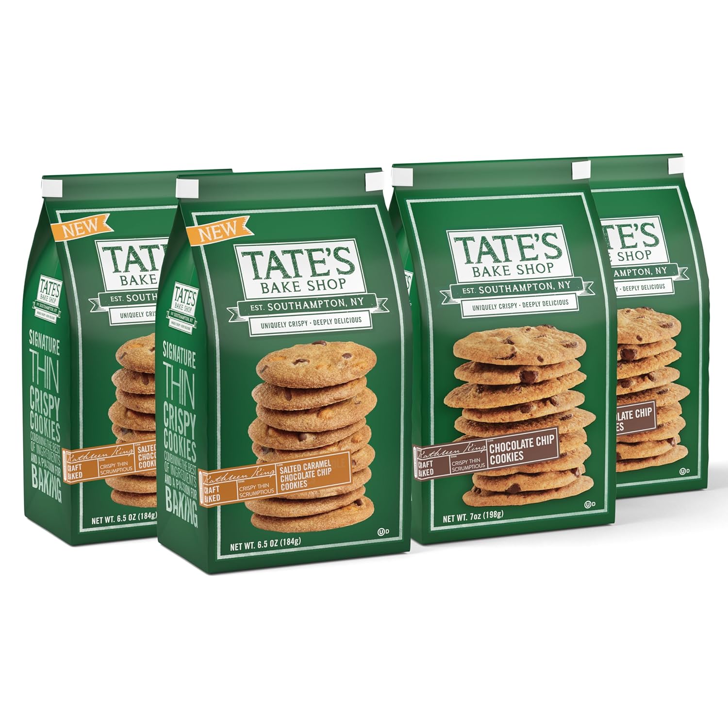 Tate'S Bake Shop Cookies Variety Pack, Salted Caramel Chocolate Chip & Chocolate Chip Cookies, 4 - 7 Oz Bags