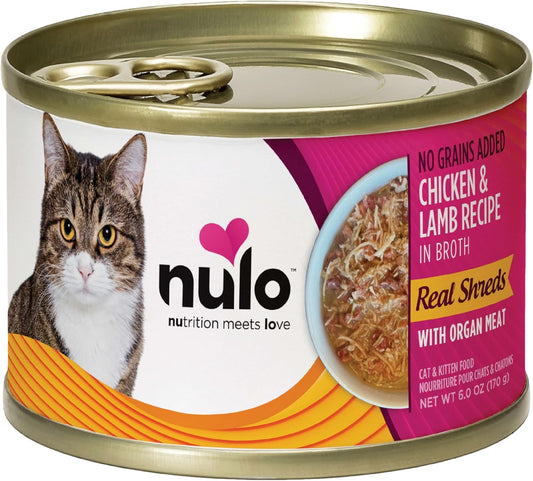 Nulo Grain-Free Real Shreds With Organ Meat Wet Canned Cat & Kitten Food, Chicken And Duck In Broth, 6.0 Ounce, 8 Cans