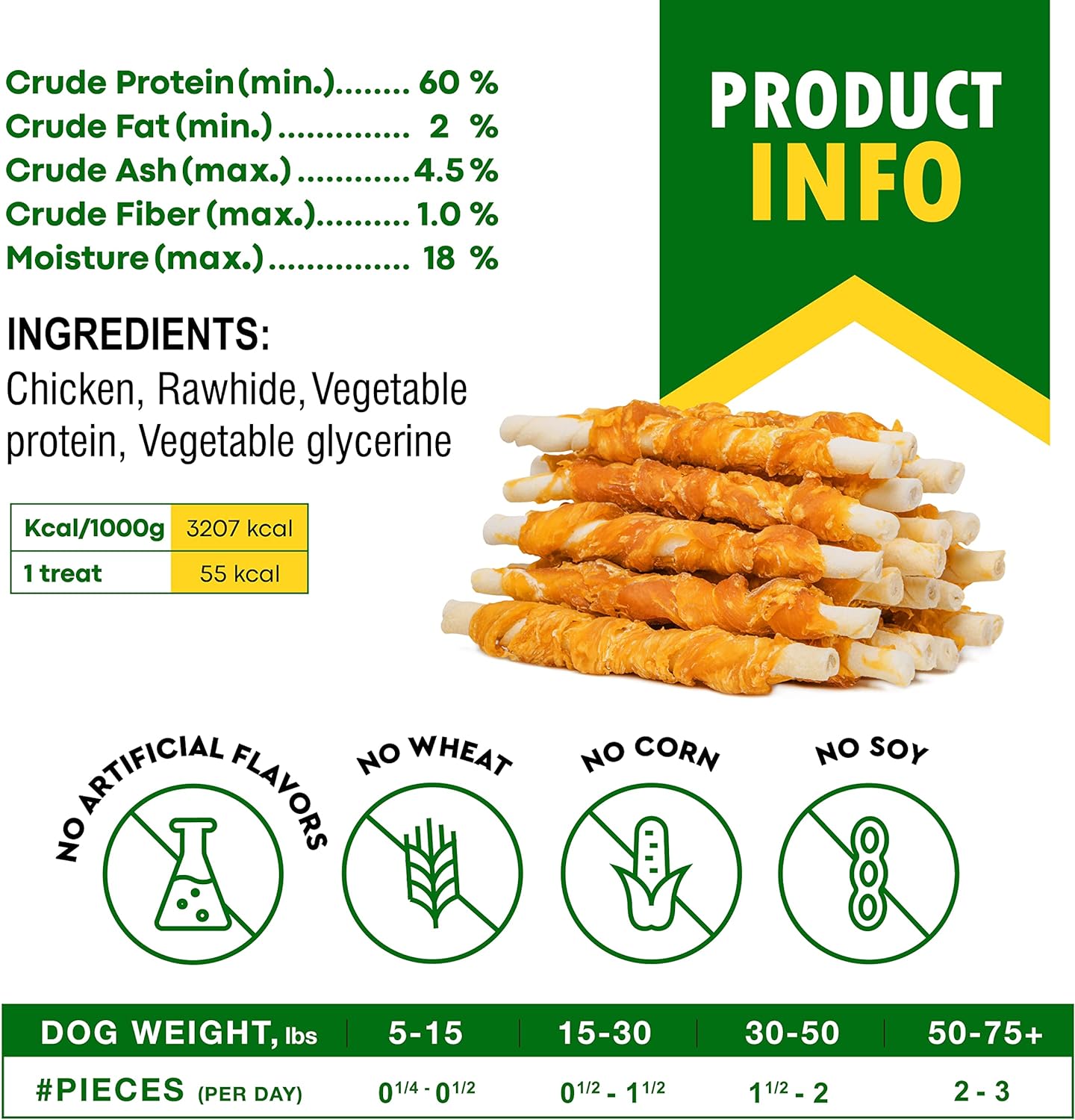 Dog Rawhide Sticks Wrapped with Chicken & Pet Natural Chew Treats - Grain Free Organic Meat & Human Grade Dried Snacks in Bulk - Best Twists for Training Small & Large Dogs - Made for USA (Sticks) : Pet Supplies