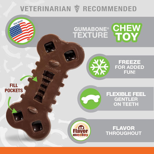 Nylabone Flexi Chew Chill & Chew Toy For Dogs With Treat Pockets Medley Flavor, Medium/Wolf - Up To 35 Lbs. (1 Count)