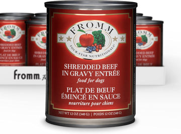 Fromm Four-Star Nutritionals Shredded Beef In Gravy Entrée Dog Food - Premium Wet Dog Food - Beef Recipe - Case Of (12) 12 Oz Cans