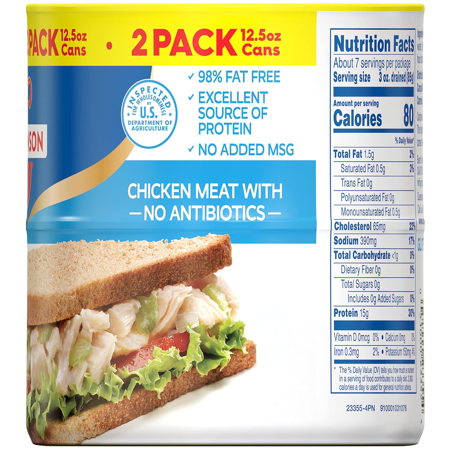 Swanson White Premium Chunk Canned Chicken Breast in Water, Fully Cooked Chicken, 12. Can (6 Packs of 2 Cans)
