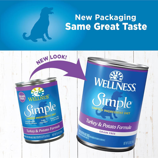 Wellness Simple Natural Wet Canned Limited Ingredient Dog Food, Turkey & Potato, 12.5-Ounce Can (Pack Of 12)