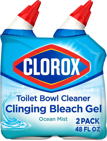 Clorox Toilet Bowl Cleaner, Clinging Bleach Gel, Ocean Mist - 24 Ounces, Pack Of 2