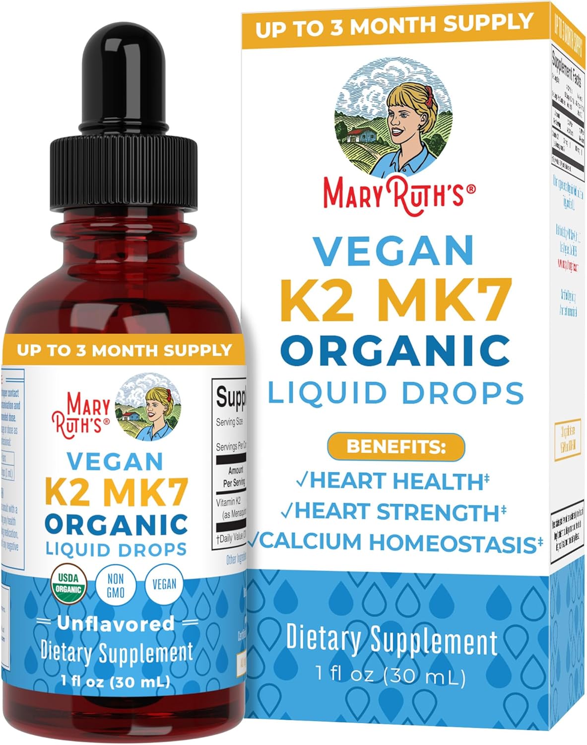 Maryruth Organics Usda Organic Vitamin K2 Mct Liquid Drops For Adults & Kids | 100 Mcg K2 Mk7 Per Serving + Organic Mct Oil | Vegan K2 Vitamin For Bone Health | Heart Health | Calcium Absorption | 1Oz