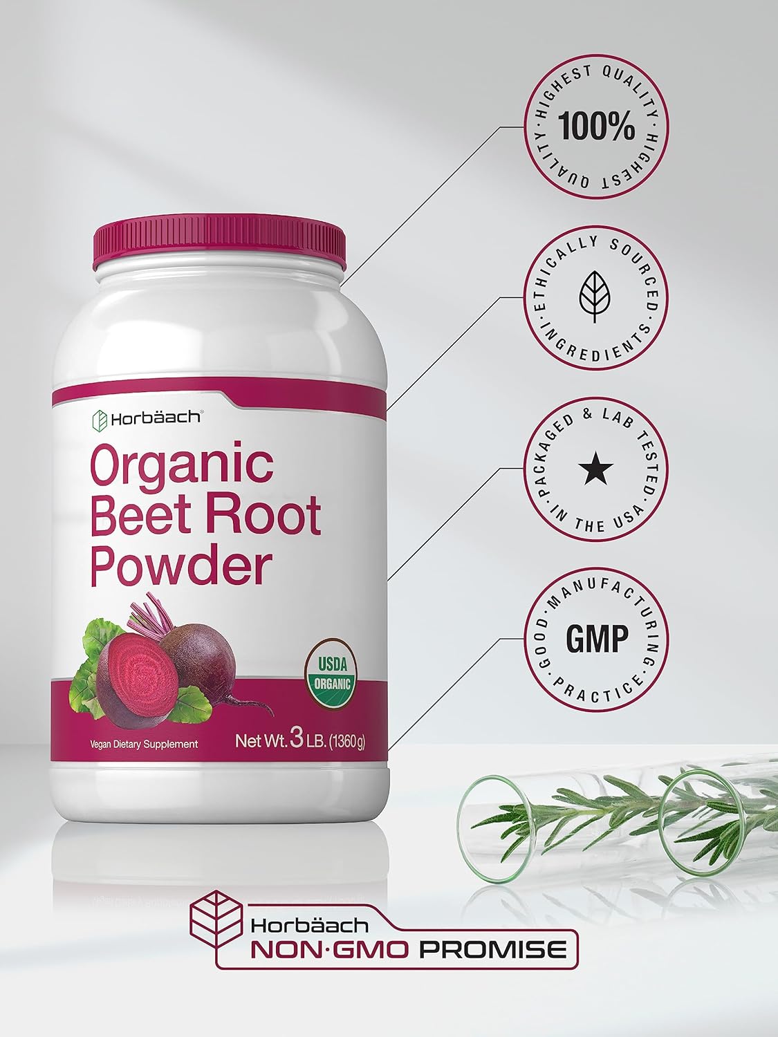 Horbäach Organic Beet Root Powder | 3lb Bulk Supplement | Raw Superfood | Vegan, Non-GMO, and Gluten Free Formula : Everything Else