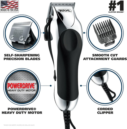 Wahl Usa Chrome Pro Corded Clipper Complete Haircutting Kit For Men – Powerful Total Hair Clipping, Beard Trimming, & Grooming - Model 3024635