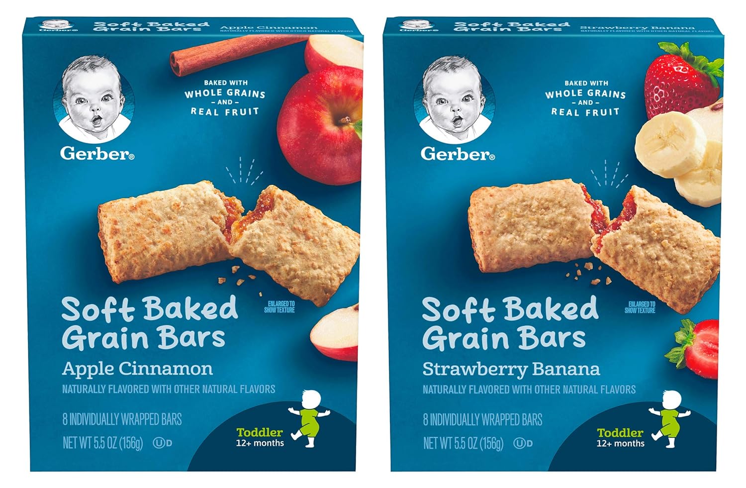 Gerber Soft Baked Grain Bars Variety Pack, 1 Apple Cinnamon, 1 Strawberry Banana, 2 CT