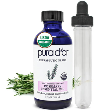 Pura D'Or Organic Rosemary Essential Oil, 4Oz, Therapeutic Grade, For Hair, Body, Skin, Aromatherapy, Relaxation, Massage, Mood, Relief, Home, Diy Soap