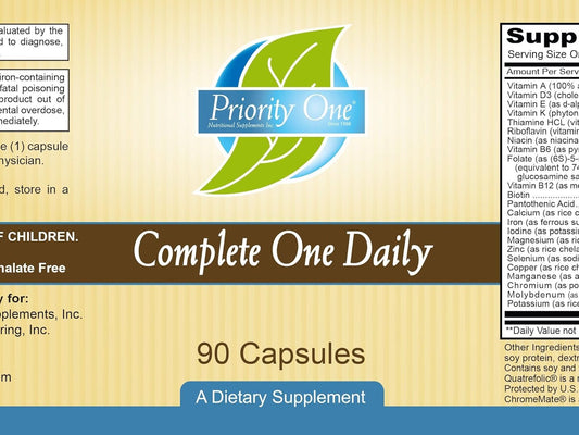 Priority One Vitamins - Complete One Daily - 90 Capsules - Multi Vitamin Mineral Complete Complex