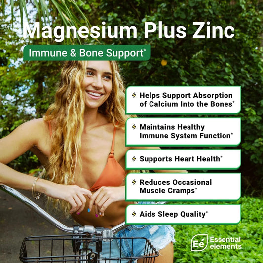 Essential Elements Magnesium & Zinc With Vitamin D3 For Sleep Immune & Bone Support - Magnesium Glycinate, Malate, Citrate 200Mg - Triple Magnesium Supplement For Women And Men - 9 Month Supply