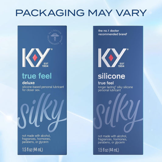 K-Y Silicone Lube True Feel 1.5 Fl Oz, Deluxe Personal Lubricant For Couples, Men, Women, Vaginal Moisturizer, Hormone & Paraben Free, Latex Condom Compatible