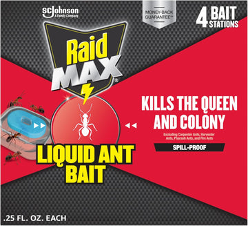 Raid Max Liquid Ant Bat, Kills Ants Where They Breed, For Indoor And Outdoor Use, 4 Bait Stations