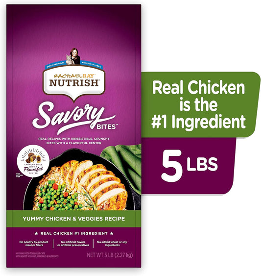 Rachael Ray Nutrish Savory Bites Dry Cat Food, Yummy Chicken & Veggies Recipe, 5 Pound Bag