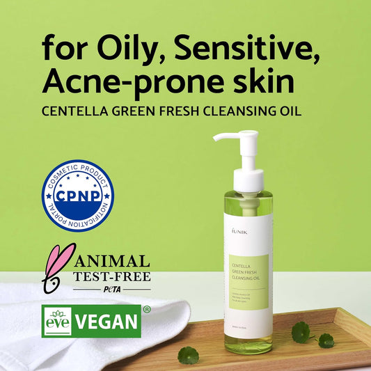 Iunik Centella Asiatica Cleansing Oil - Pore & Sebum Control Oil Cleanser | Makeup & Sunscreen Remover For Women & Men Dry Oily Sensitive Acne-Prone Skin Gentle Face & Body Wash Korean Skincare
