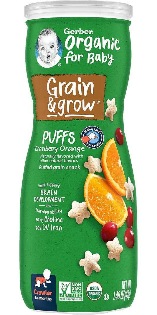 Gerber Organic for Baby Grain & Grow Puffs Snacks (Cranberry Orange)