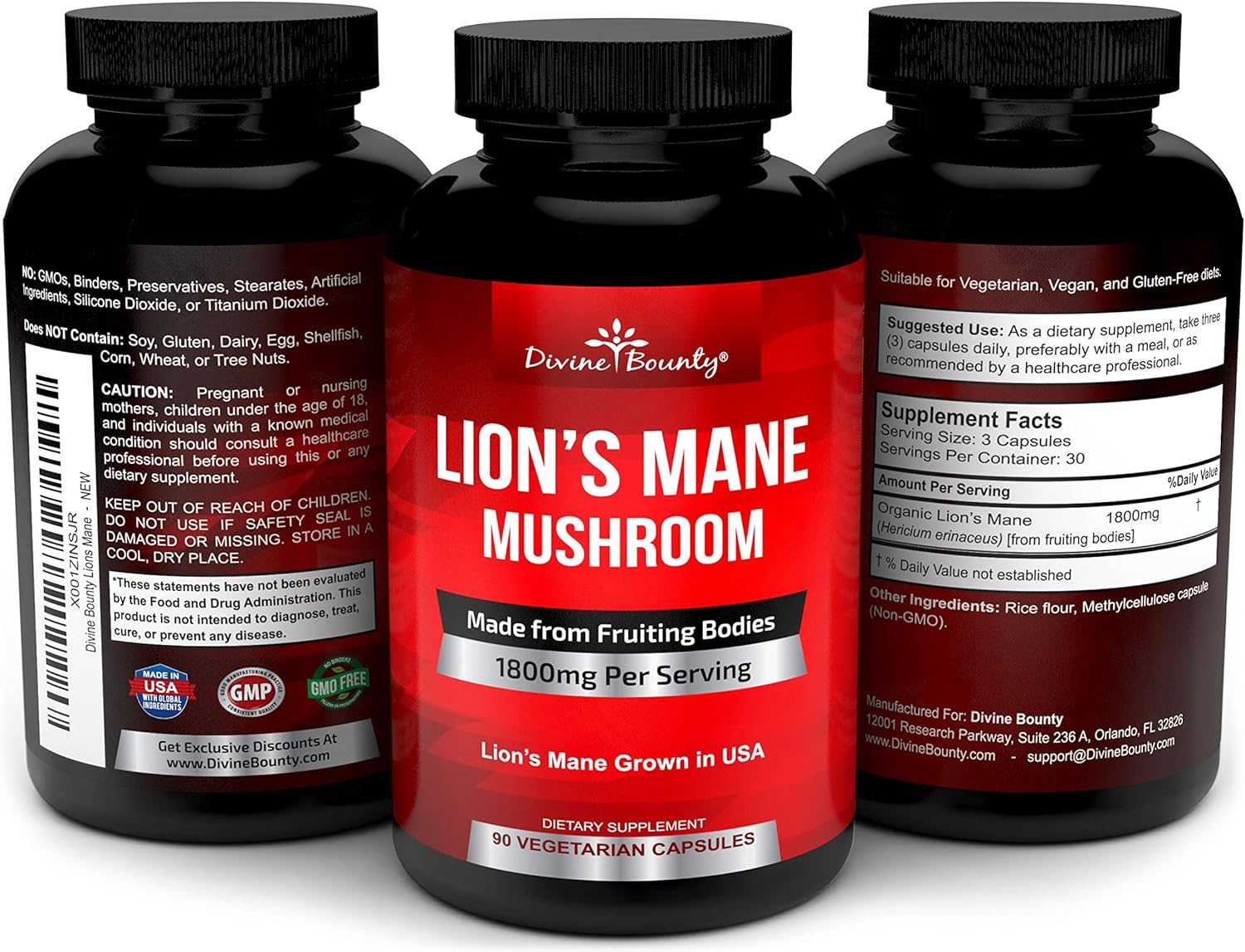 Organic Lions Mane Mushroom Capsules - 1800mg Strongest Lion's Mane Mushroom Supplement - Non-GMO Lions Mane Extract Powder - Nootropic Brain Supplement - Brain & Immune Support - 90 Vegetarian Caps : Health & Household