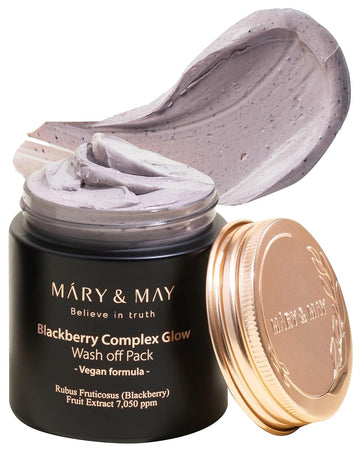 Mary&May Vegan Blackberry Complex Glow Wash Off Mask - Blackhead Care, Pore Clearing, Anti Aging Clay Mask - Bright And Glow Skin - Korean Skincare, 4.23Oz