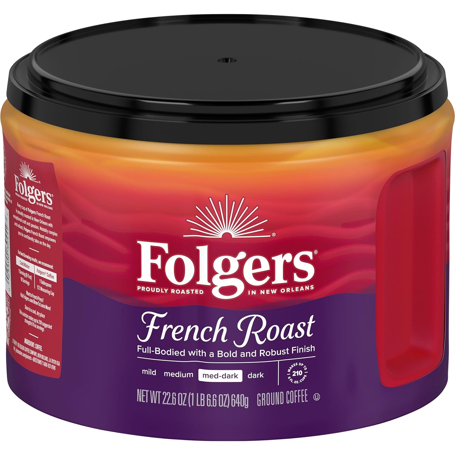 Folgers French Roast Medium Dark Roast Ground Coffee, 22.6 Ounces (Pack of 6)