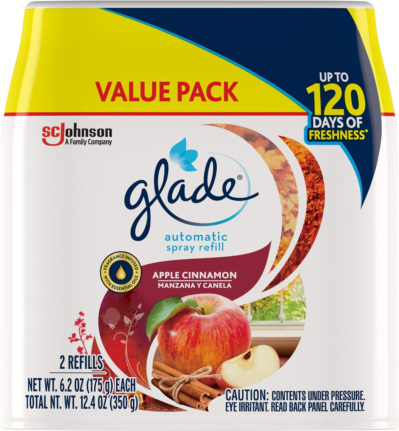 Glade Automatic Spray Refill, Air Freshener for Home and Bathroom, Apple Cinnamon, 6.2 Oz, Pack of 2