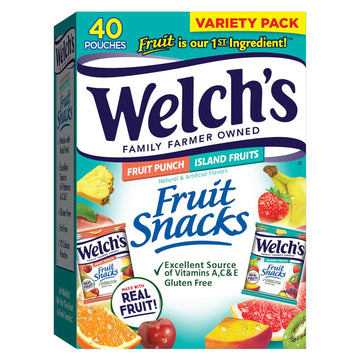 Welch'S Fruit Snacks, Fruit Punch & Island Fruits Variety Pack, Perfect Halloween Candy Bulk Pack, Gluten Free, 0.8 Oz Individual Single Serve Bags (Pack Of 40)