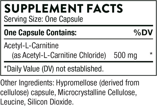 Thorne Acetyl-L-Carnitine - 500 Mg - Supports Brain Function And Healthy Nerve Sensations In The Hands And Feet - Gluten-Free, Soy-Free, Dairy-Free - 60 Capsules