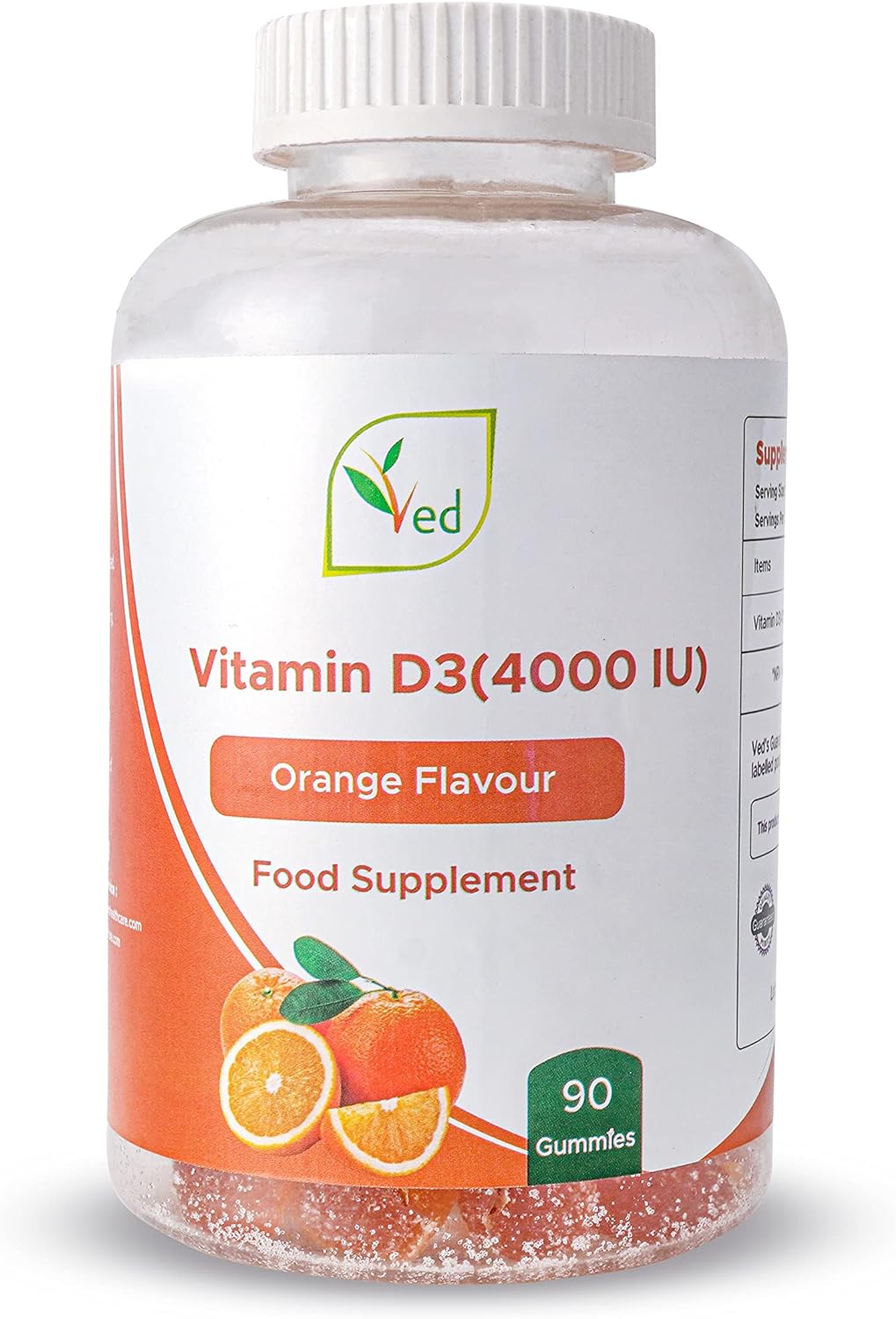 Ved Vitamin D3 Gummies For Adults 4000Iu, Non Gmo- Gluten Free, Orange Flavour -High Strength 90 Chewable Gummies (3 Month Supply)