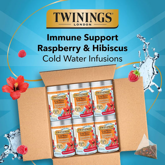 Twinings Superblends Cold Water Infusions Immune Support Raspberry & Hibiscus Flavoured With Vitamin C, 10 Count (Pack Of 6), Enjoy Hot Or Iced