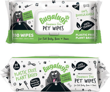 Dog Wipes, 100% Plastic Free Biodegradable pet Wipes for Full Body, Eye Wipes, Ear Wipes, Bum & Paws. 110 Sensitive Dog Grooming Wipes for Dogs, Puppy & cat Grooming (Fragrance Free)