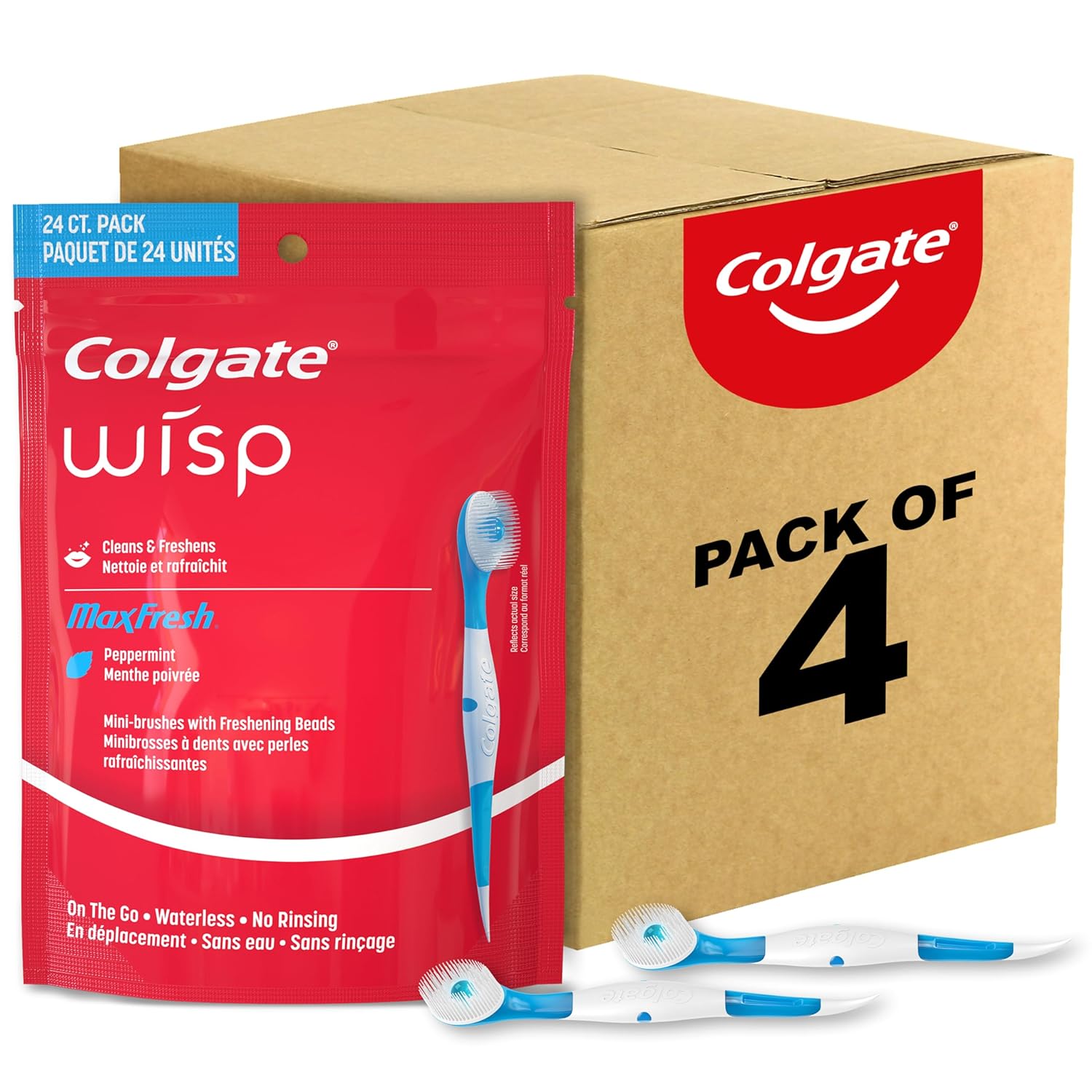 Colgate Max Fresh Wisp Disposable Mini Travel Toothbrushes, Peppermint, 24 Count (Pack Of 4)