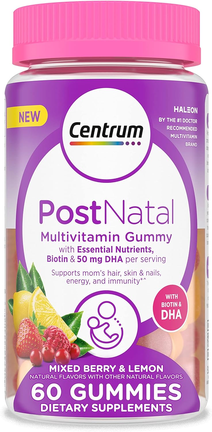 Centrum Postnatal Multivitamin Gummies With Biotin And Dha, Mixed Berry And Lemon Flavors - 60 Count, 30 Day Supply