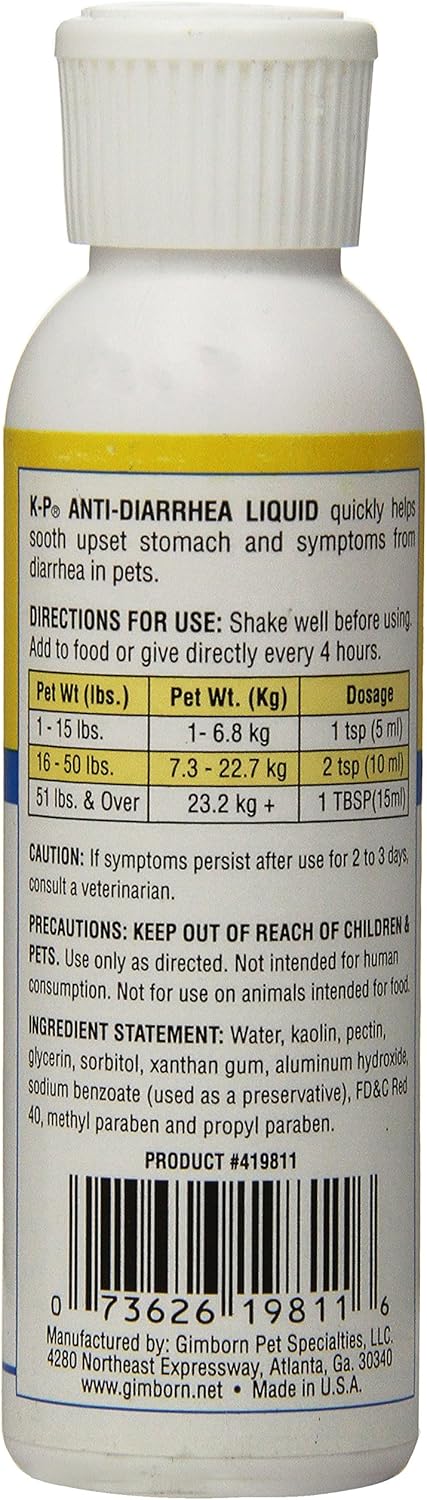 Miracle Care Anti Diarrhea Liquid, Relief For Dogs And Cats, 2 Ounce, Kaolin And Pectin Soothes Upset Stomach