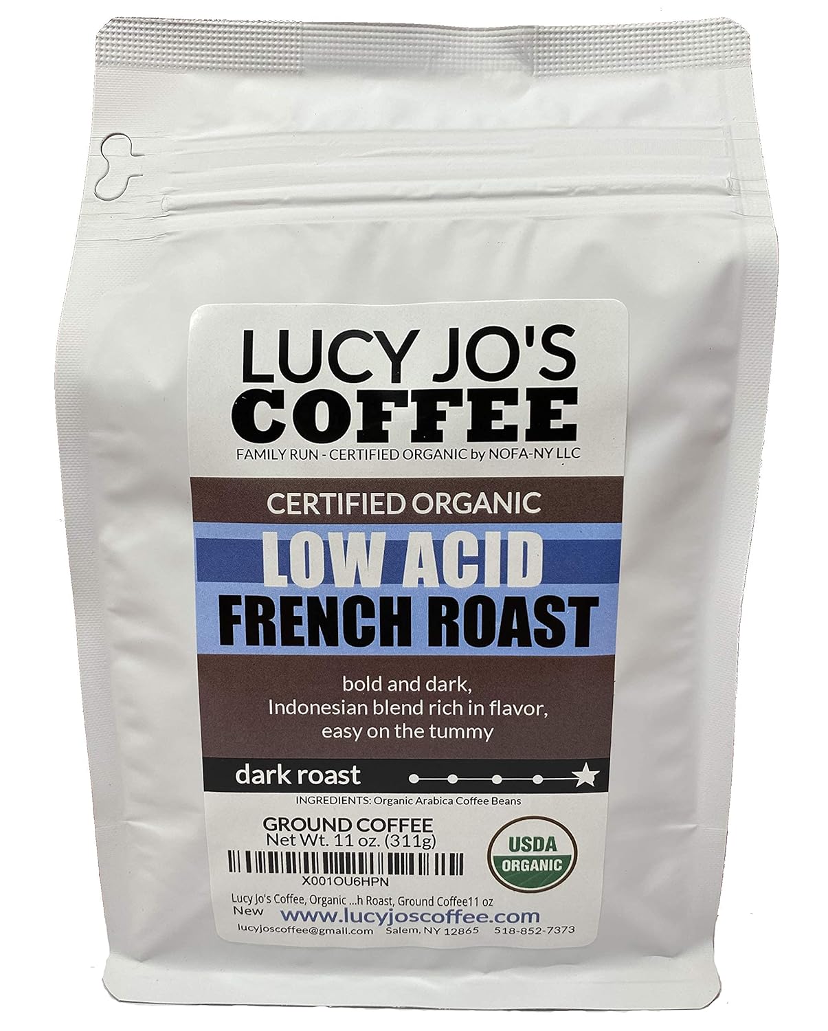 Lucy Jo'S Coffee, Organic Low Acid French Roast, Ground Coffee 11 Oz
