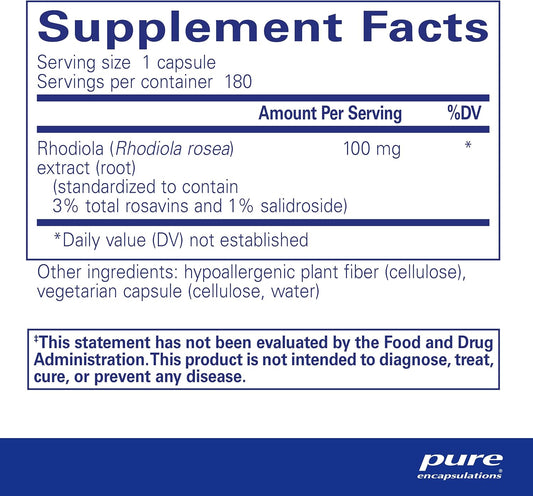 Pure Encapsulations Rhodiola Rosea - For Occasional Stress, Endurance & Fatigue Relief* - With Adaptogens - Gluten Free & Vegan - 180 Capsules