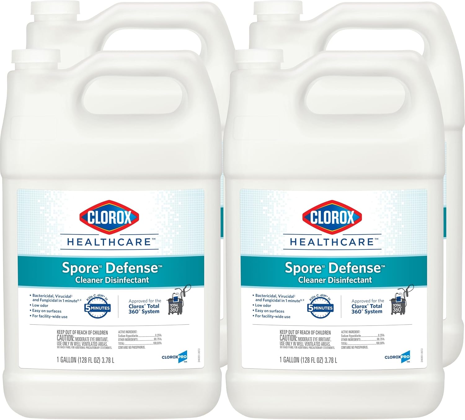 Clorox Healthcare Spore Defense Cleaner Disinfectant, Closed System Refill Bottle, 128 Fl Oz, Pack Of 4 (Package May Vary) (32122)