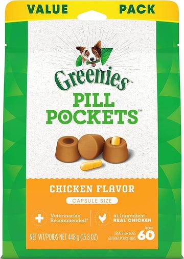 Greenies Pill Pockets for Dogs Capsule Size Natural Soft Dog Treats Chicken Flavor, 15.8 oz. Pack (60 Treats)