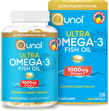 Qunol Omega 3 Fish Oil Mini Softgels, 1000mg Ultra Pure Fish Oil, Hear