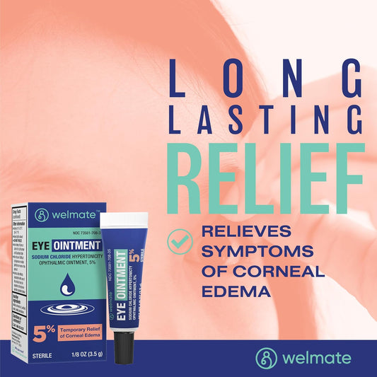 Welmate - Eye Ointment - Sodium Chloride Hypertonicity Ophthalmic Ointment 5% - Temporary Relief Of Corneal Edema Eye Symptoms - Sterile - Eye Care & Personal Care Products - 1/8 Oz (3.5 G)