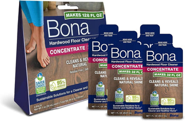 Bona Hardwood Floor Cleaner Concentrate, Unscented, 1 fl oz, Pack of 4 (Makes 128 fl oz) - Residue-Free Floor Cleaning Concentrate Spray Mops and Spray Bottle Refill - For Wood Floors