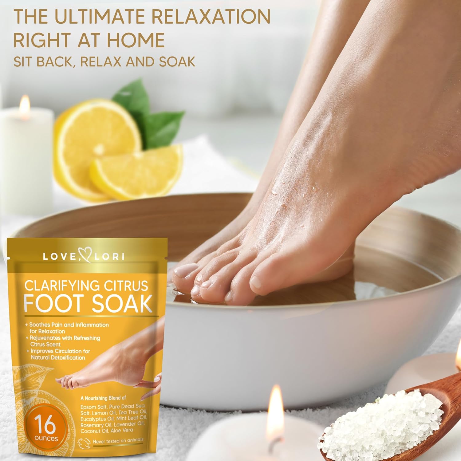 LOVE, LORI Citrus Epsom Salt Foot Soak for Dry Cracked Feet (16oz) - Foot Soaking Salts for Foot Soaking Tub - Pedicure & Foot Spa Soak w/ Natural Essential Oils : Beauty & Personal Care