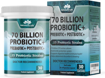 Probiotics 70 Billion CFU – 15 Probiotic strains + Organic Prebiotic+ Postbiotic 3-in-1 Complete – Promotes Healthy Digestive & Immune Function –Gas, Bloating, Constipation Support – for Men & Women