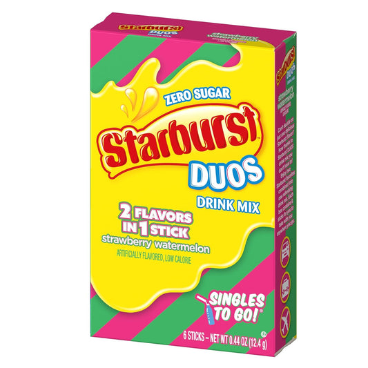 Starburst Duos Singles To Go Powdered Drink Mix, Strawberry Watermelon, 12 Boxes With 6 Packets Each - 72 Total Servings, Sugar-Free Drink Powder, Just Add Water, 6 Count (Pack Of 12)