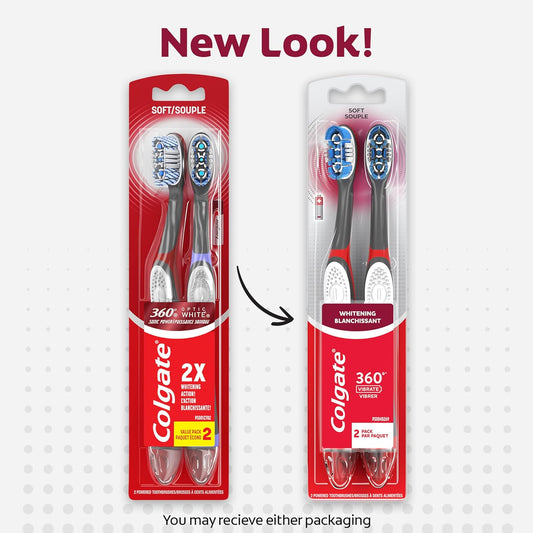 Colgate, 360 Optic White Sonic Battery Powered Vibrating Toothbrush Soft, 2 Count