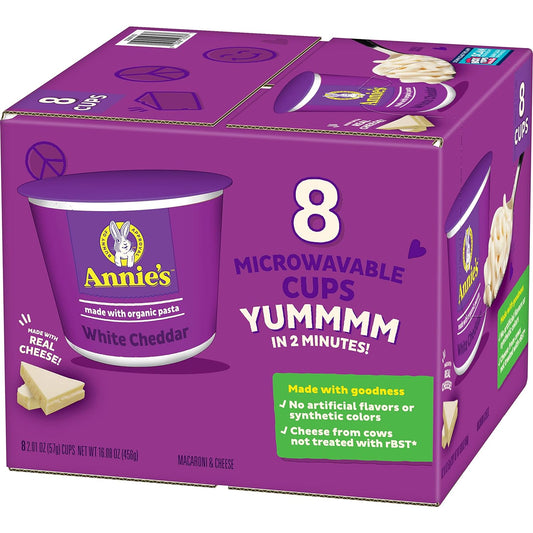 Annie'S White Cheddar Microwave Mac & Cheese With Organic Pasta, 8 Ct, 2.01 Oz Cups