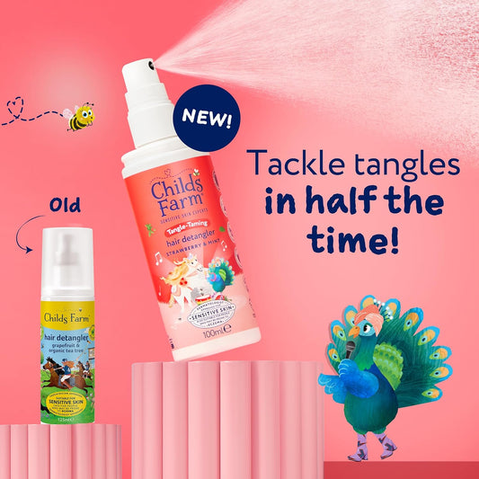 Childs Farm Tangle Taming Hair Detangler Spray, Heat Styling Protector, Strawberry And Mint, Children, Kids, 100Ml