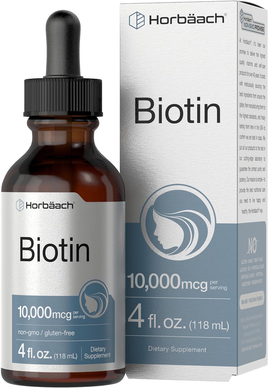 Horbaach Biotin Liquid Drops 10000mcg | 4 fl oz | Vegetarian, Non-GMO & Gluten Free Supplement