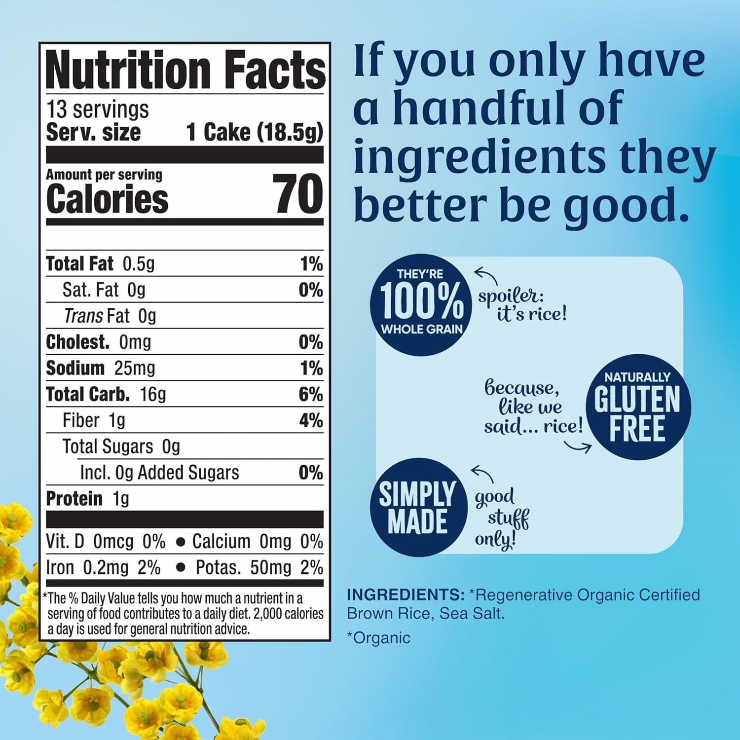 Lundberg Rice Cakes, Organic Lightly Salted, 6-Pack – Regenerative Organic Certified Rice Cakes, Healthy Snacks, Gluten Free & Vegan, 8.5 Oz Ea