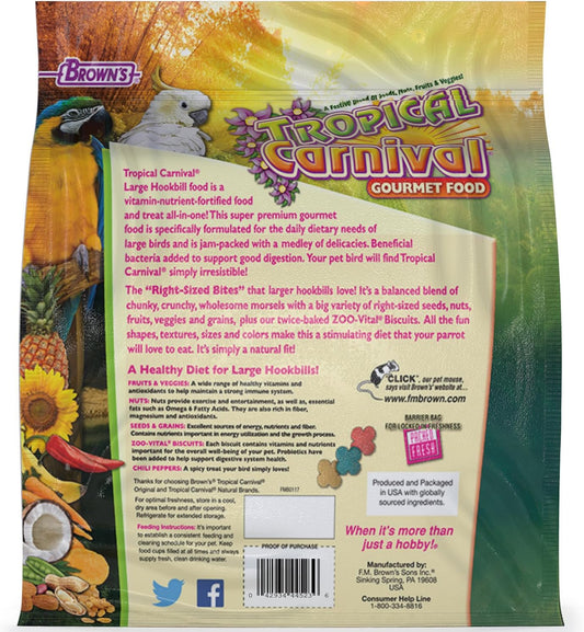 F.M. Brown'S Tropical Carnival Gourmet Large Hookbill Food For Parrots, Cockatoos And Macaws Over 13", 5-Lb Bag - Vitamin-Nutrient Fortified Daily Diet