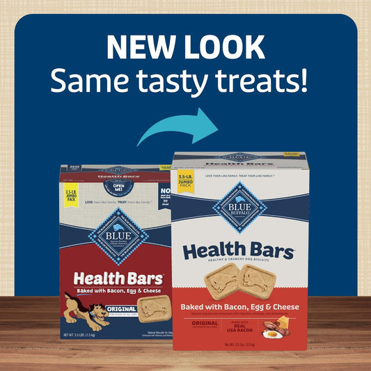 Blue Buffalo Health Bars Crunchy Dog Biscuits, Oven-Baked With Natural Ingredients, Bacon, Egg & Cheese, 3-Lb. Box