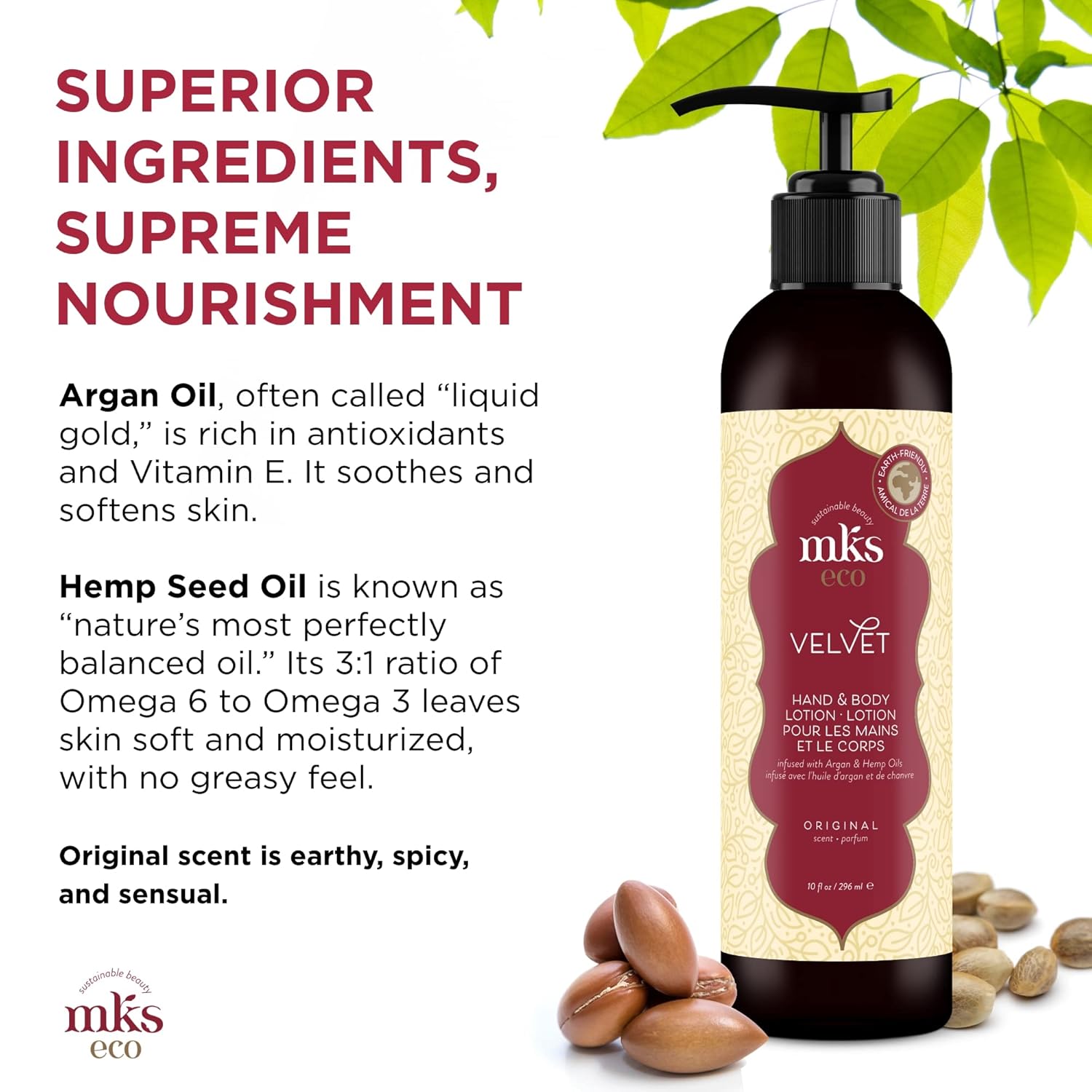 Mks Eco Velvet Hand & Body Lotion, Original Scent - 10 Oz - Restores Skin Softness, Flexibility & Elasticity - With Moroccan Argan Oil & Hemp Seed Oil - Vegan & Cruelty Free : Beauty & Personal Care